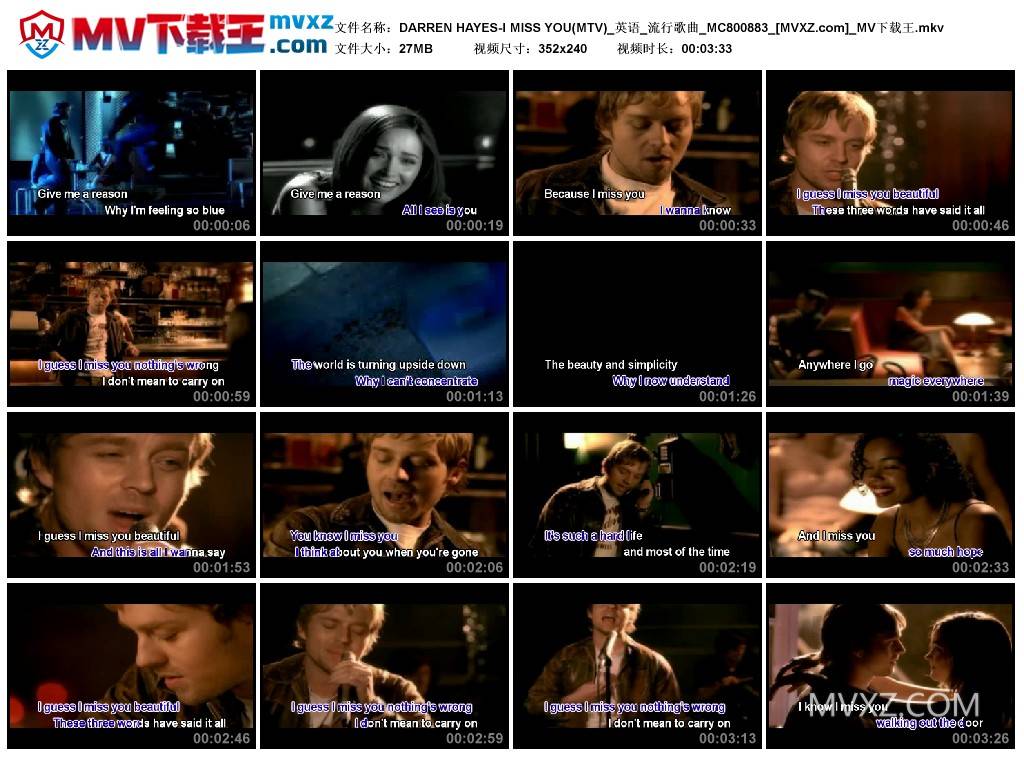 DARREN HAYES-I MISS YOU(MTV)_英语_流行歌曲_MC800883